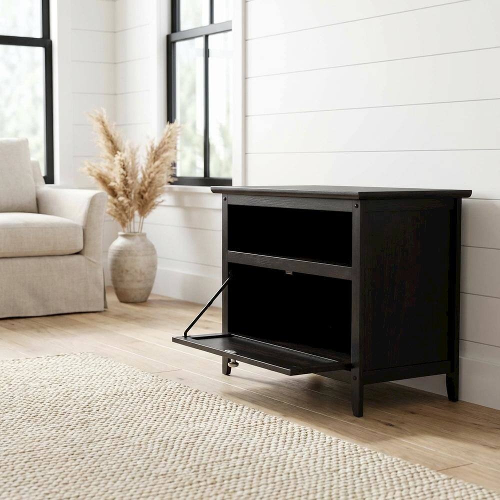 Alt View 1. FurniFact - Dark Espresso TV Stand with Solid Wood Construction and Transitional Style - Brown.