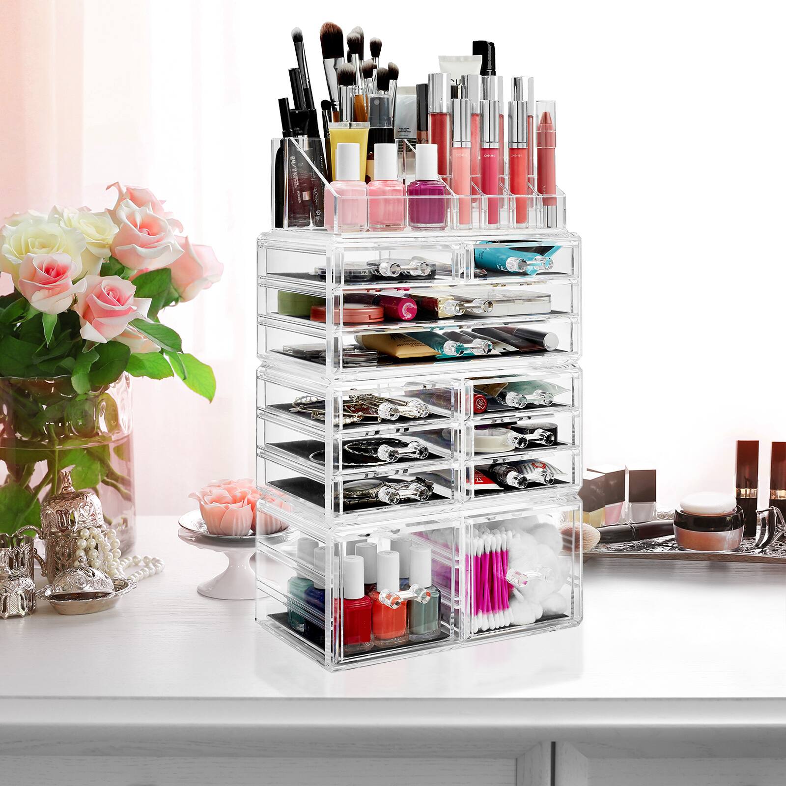 Alt View 5. Casafield - Acrylic Makeup Cosmetic Organizer and Jewelry Storage Set - Large - Clear.