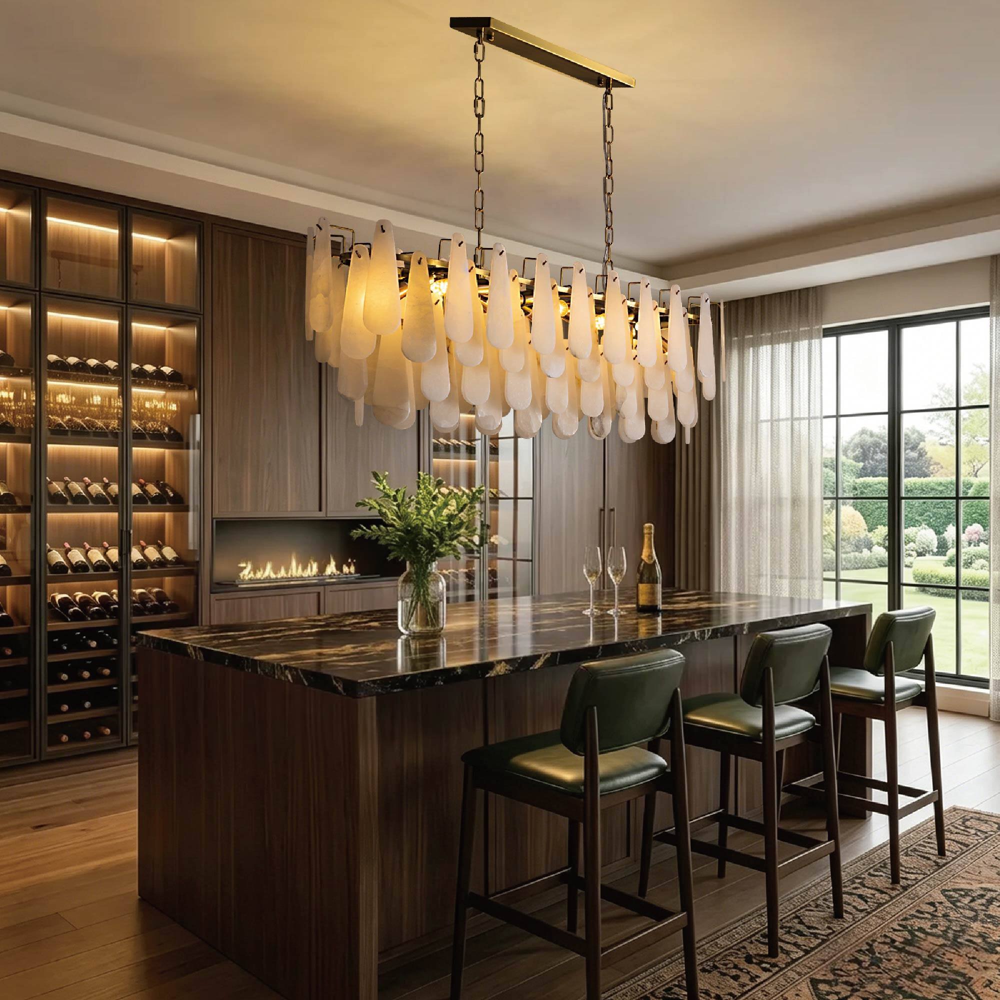 Alt View 3. Siljoy - 40-in Brass Rectangular Alabaster Chandelier 10 E12 Lights Adjustable Chain for Kitchen Island Dining Room - Brass.