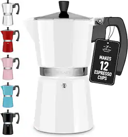 Zulay Kitchen - Stovetop Espresso Maker - Moka Pot 12 Espresso Cups - White