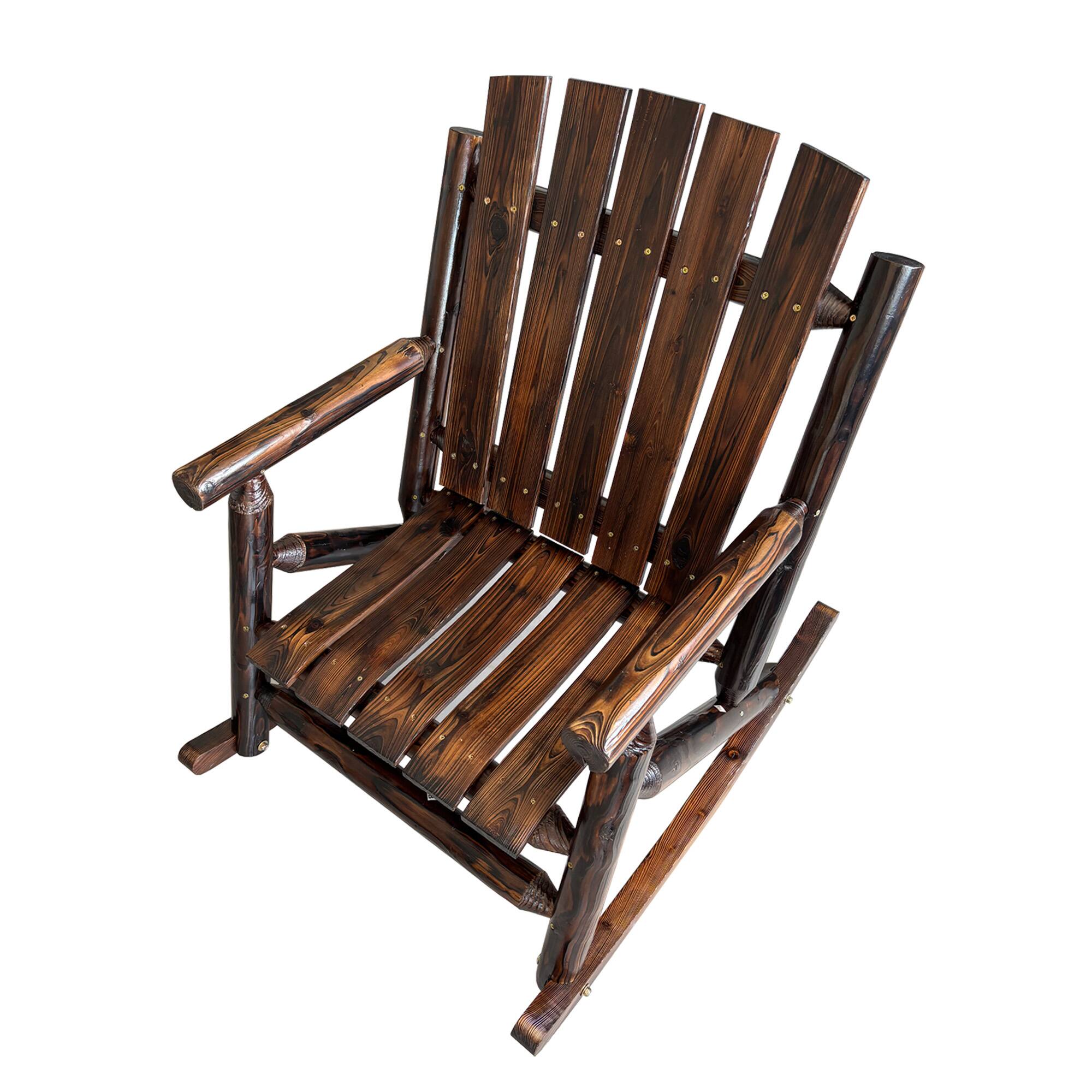 Back. Fortune Candy - Rustic Solid Fir Wood Rocking Chair, Heavy-Duty 700 lbs Outdoor Porch Rocker, Weather-Resistant Finish, Handcrafted - Deep Brown.