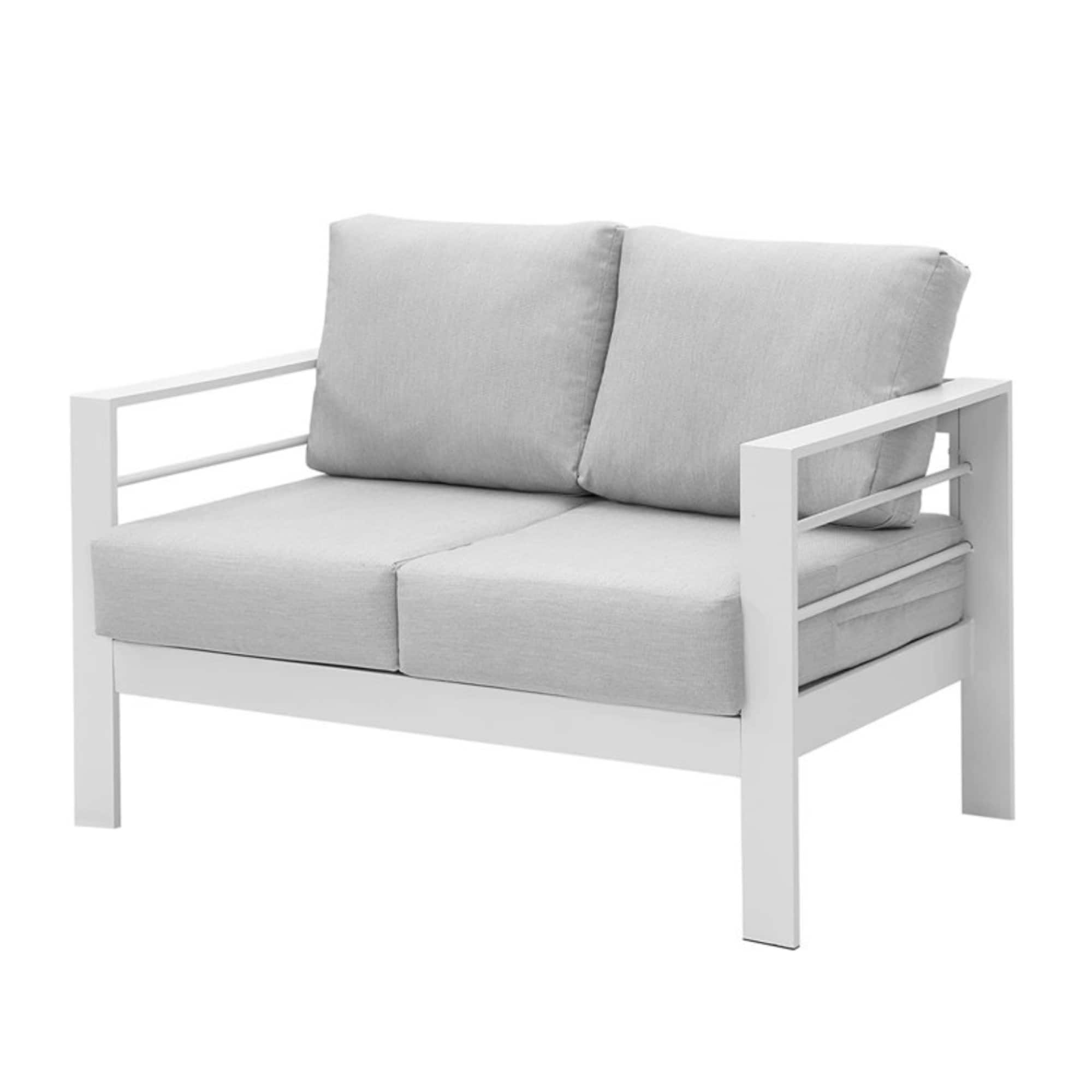 Mondawe - 50" All-Weather Aluminum Patio Loveseat with Cushions - White+Gray
