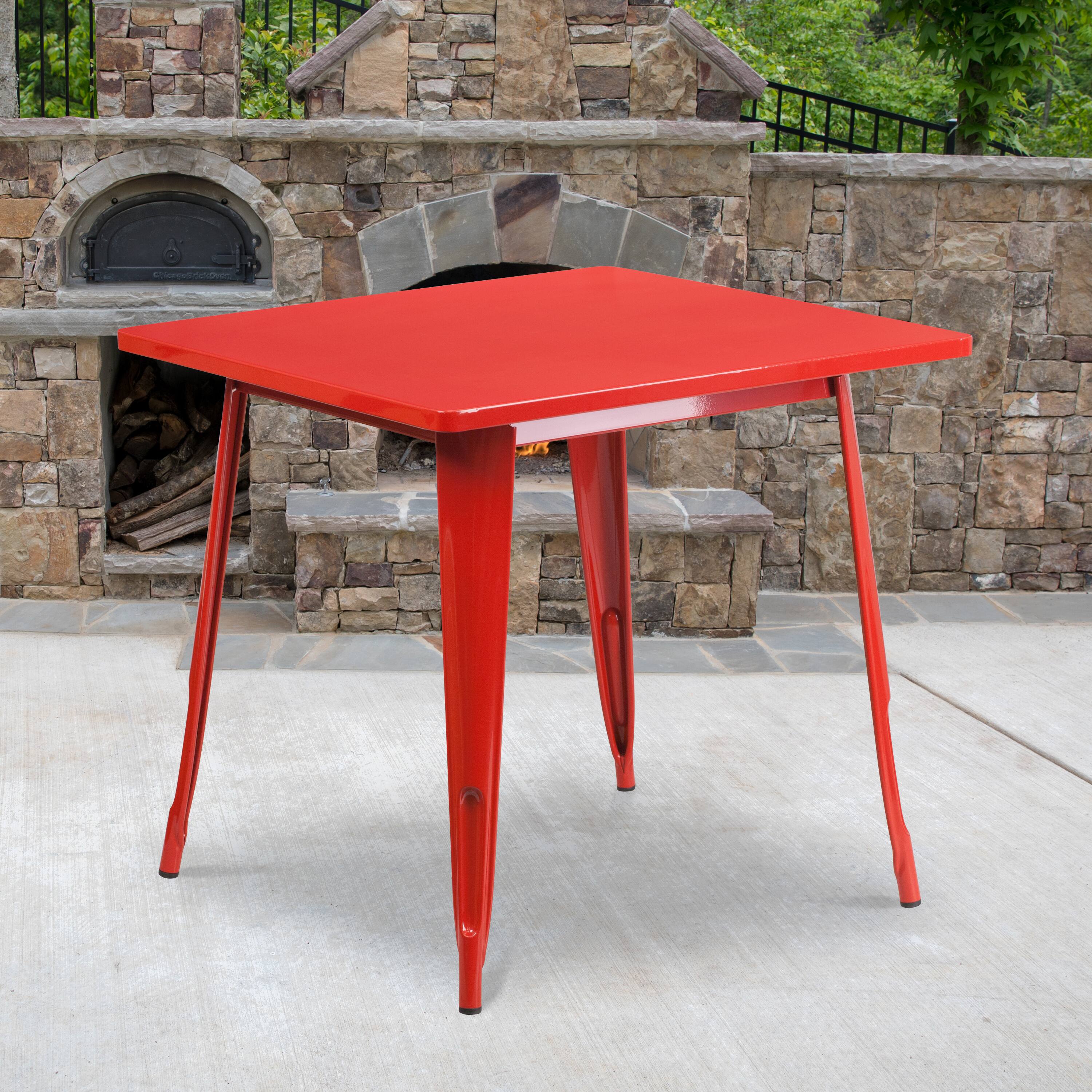 Angle. Flash Furniture - Felix Commercial Grade 31.5" Square Red Metal Indoor-Outdoor Table - Red.