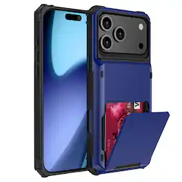 Dteck - for Apple iPhone 17 Pro Max Dual Layer Protective Phone Case with Hidden 5-Card Holder Wallet Slot Flip Open Back Cover - Blue