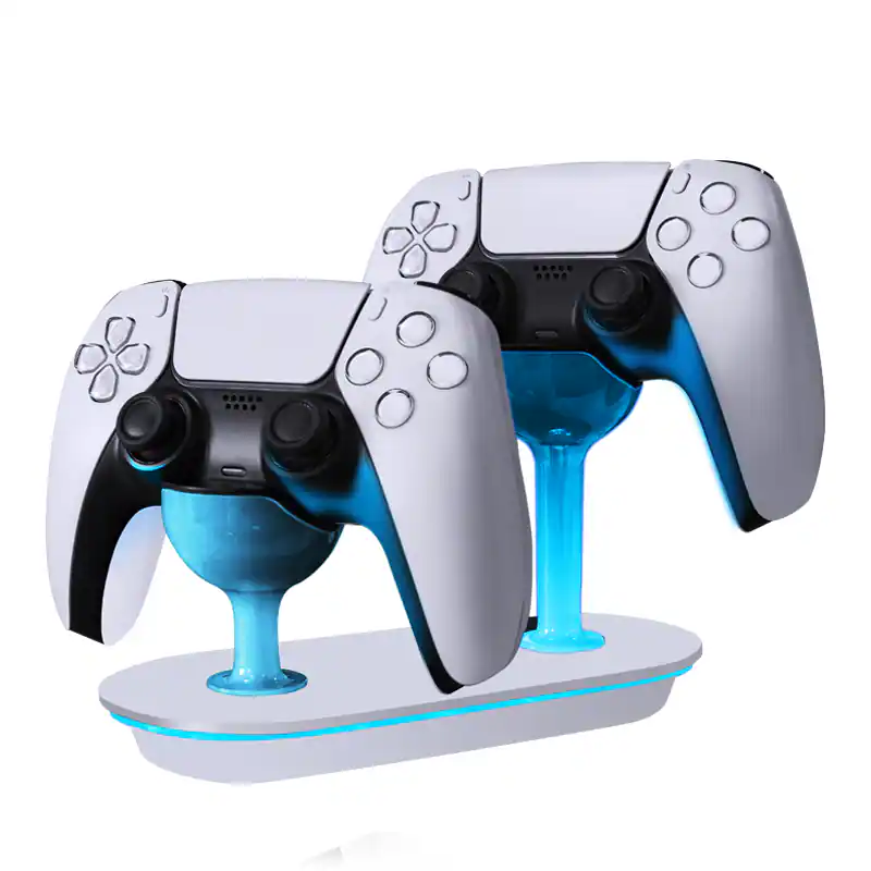 Alt View 3. Cluzine - PS5 Controller Fast Charging Dock Gamepad Charger Pin Contact Charging Station with LED Indicator Black.