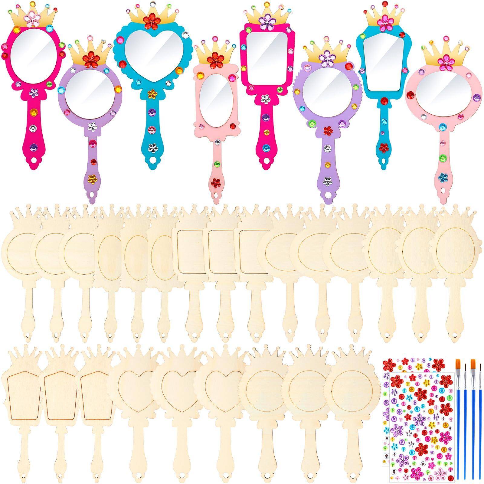 Pacoar Cade - Pack Wooden Mirror Craft For Diy Decorate You Own Princess Hand Small Mirrors Crafts Paint Party Decorations Birthday - Default