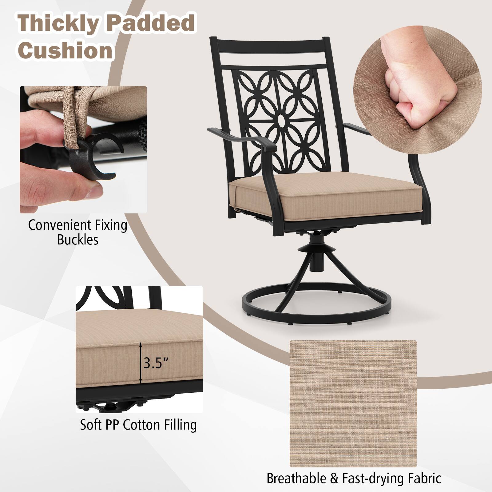 Thickly Padded Cushion

Convenient Fixing Buckles

Soft PP Cotton Filling

3.5"

Breathable & Fast-drying Fabric