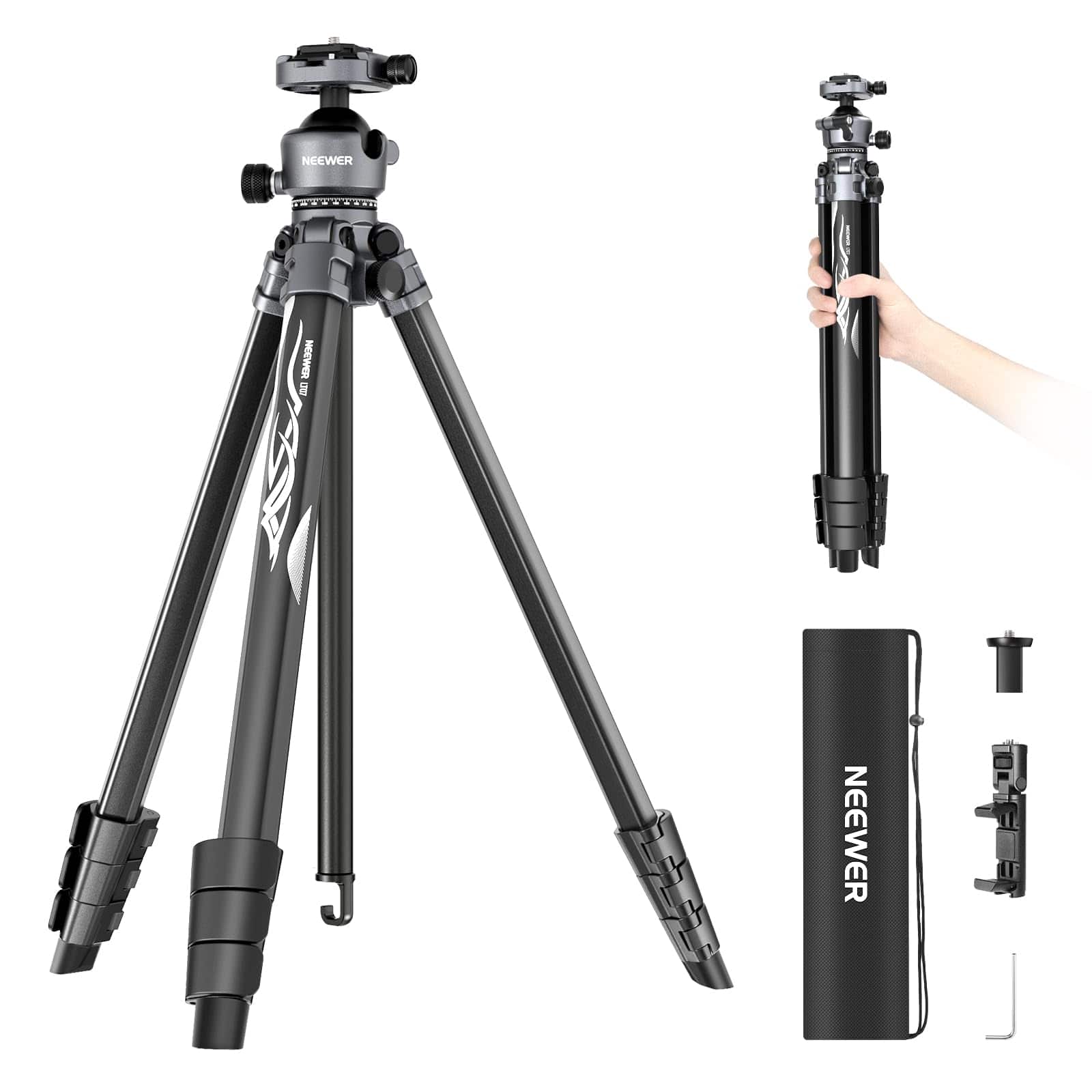 Neewer - LITETRIP LT07 61" Aluminum Travel Tripod with Ball Head, Arca QR Plate for Peak Design, 22lb Load