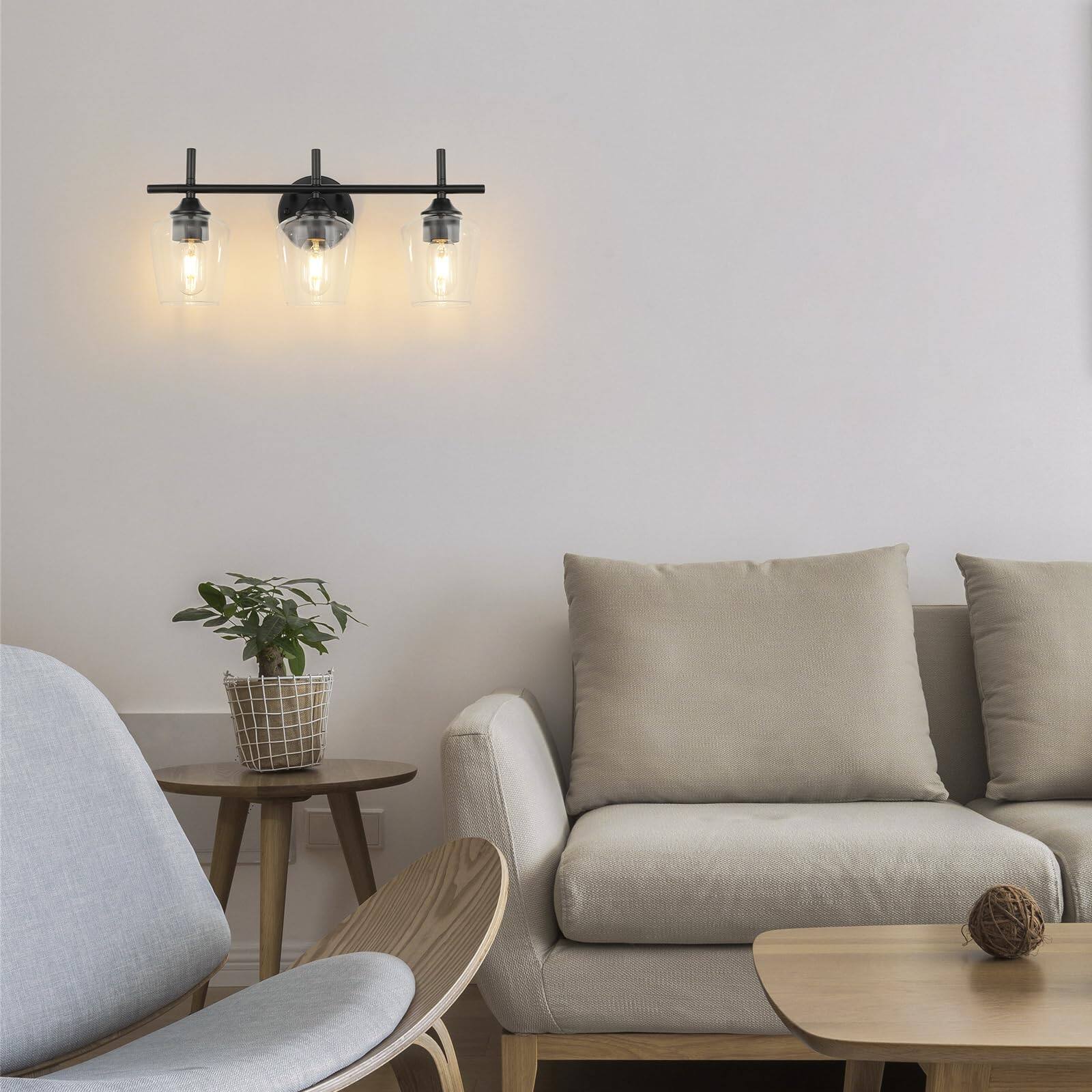 Alt View 6. Dazzling Pops - Bathroom Vanity Light Fixtures Lights Over Mirror Modern Lighting With Clear Glass Shade Wall Lamp For Bedr - Black 3 - Light.