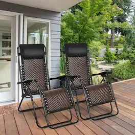 Gymax - Set of 2 Folding Rattan Patio Zero Gravity Lounge Chair Recliner - Coffee