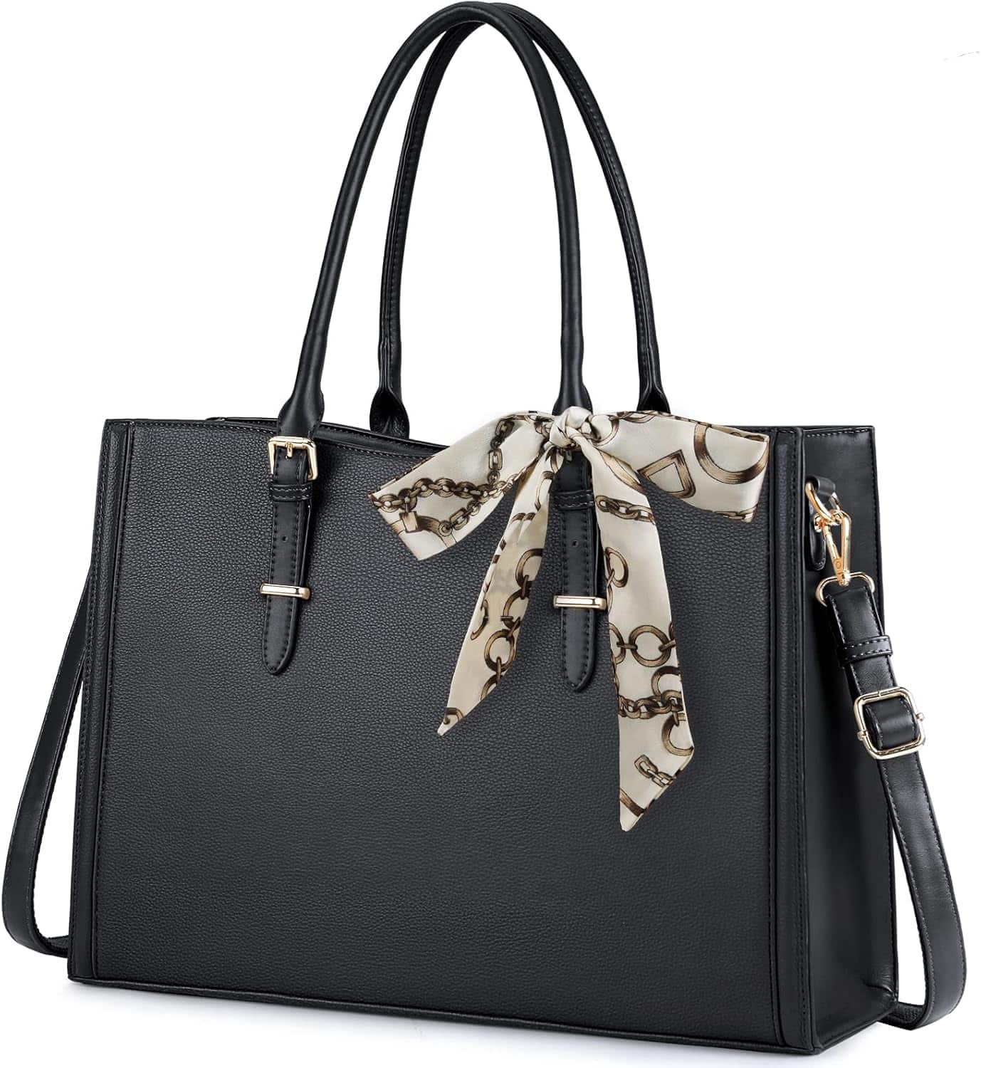 Vulpecula Spade - Laptop Bag for Women 15.6 Inch Waterproof Laptop Tote Bag Leather Work Bag Computer Briefcase - Black