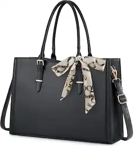 Vulpecula Spade - Laptop Bag for Women 15.6 Inch Waterproof Laptop Tote Bag Leather Work Bag Computer Briefcase - Black