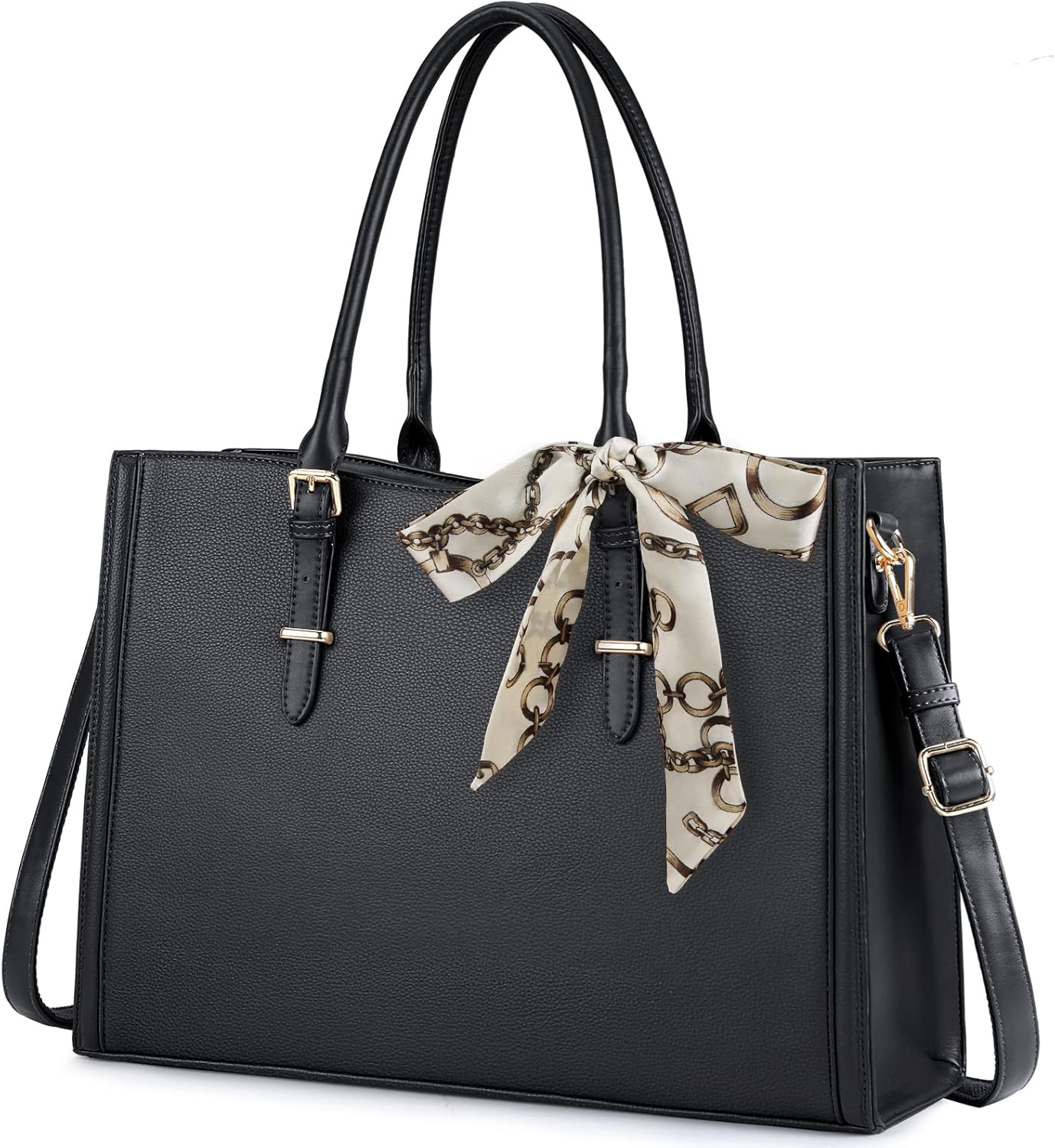 Front. Vulpecula Spade - Laptop Bag for Women 15.6 Inch Waterproof Laptop Tote Bag Leather Work Bag Computer Briefcase - Black.