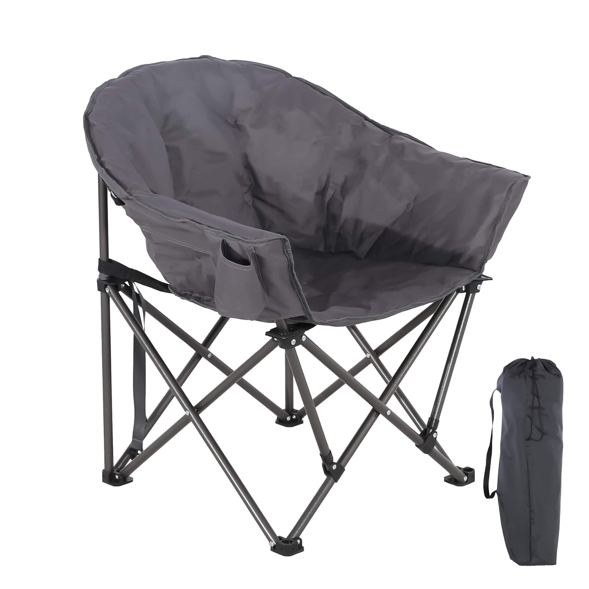 Ainfox - Oversized Camping Chair with Cup Holder, Portable Folding for Outdoor Patio, Beach, Supports 350lbs - Gray