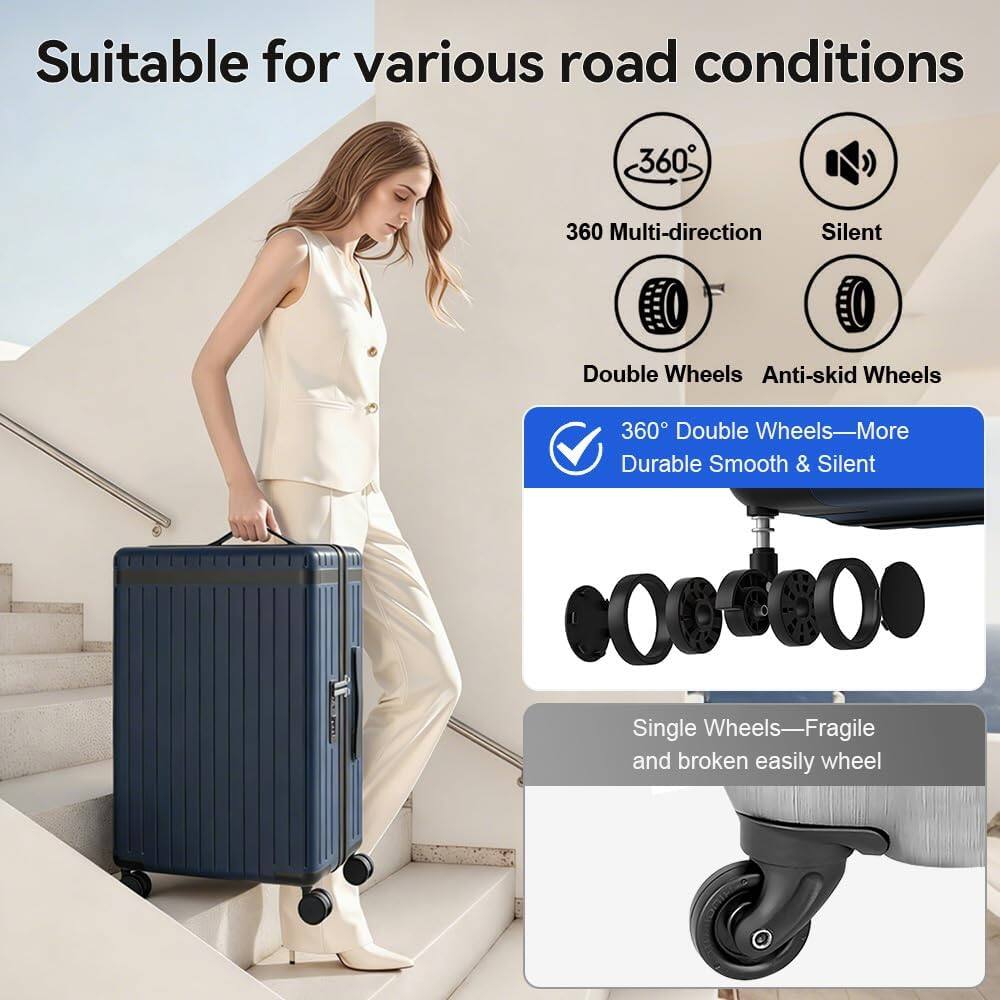 Suitable for various road conditions

360° Multi-direction
Silent
Double Wheels
Anti-skid Wheels

360° Double Wheels—More Durable, Smooth & Silent

Single Wheels—Fragile and broken easily wheel