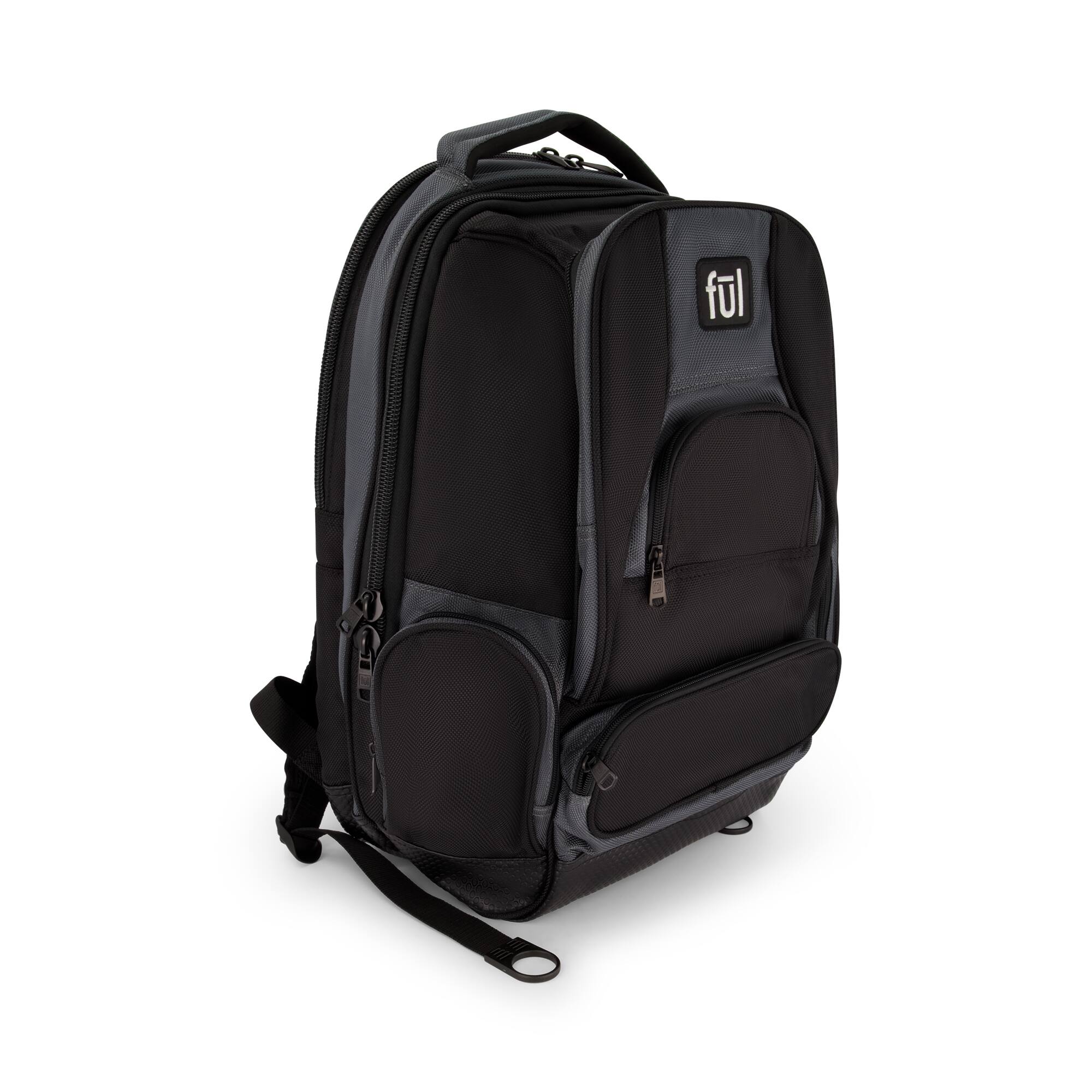 Angle. Ful - Big Easy Water Resistant 17" Backpack - Black/ Grey.