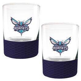 Great American Products - Charlotte Hornets 2-Pack 14oz. Rocks Glass Set with Silcone Grip - Purple