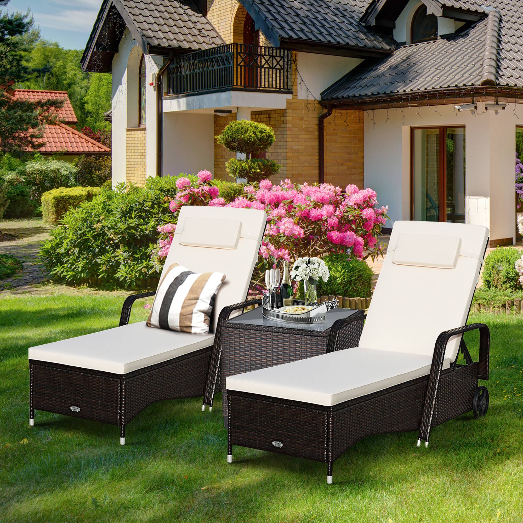 Alt View 1. Costway - 2PCS Patio Rattan Lounge Chair Chaise Adjustable Recliner Cushioned Sofa Garden - Brown.