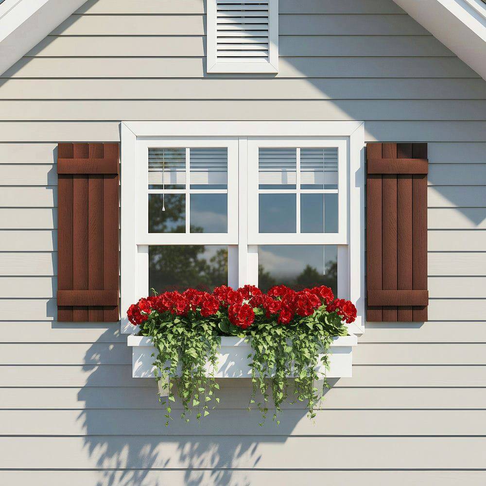 Alt View 1. Kadyn - Classic Board & Batten Faux Shutters with 2 Horizontal Bars for Timeless and Durable Exterior Elegance, 14"x39", Red - Red.