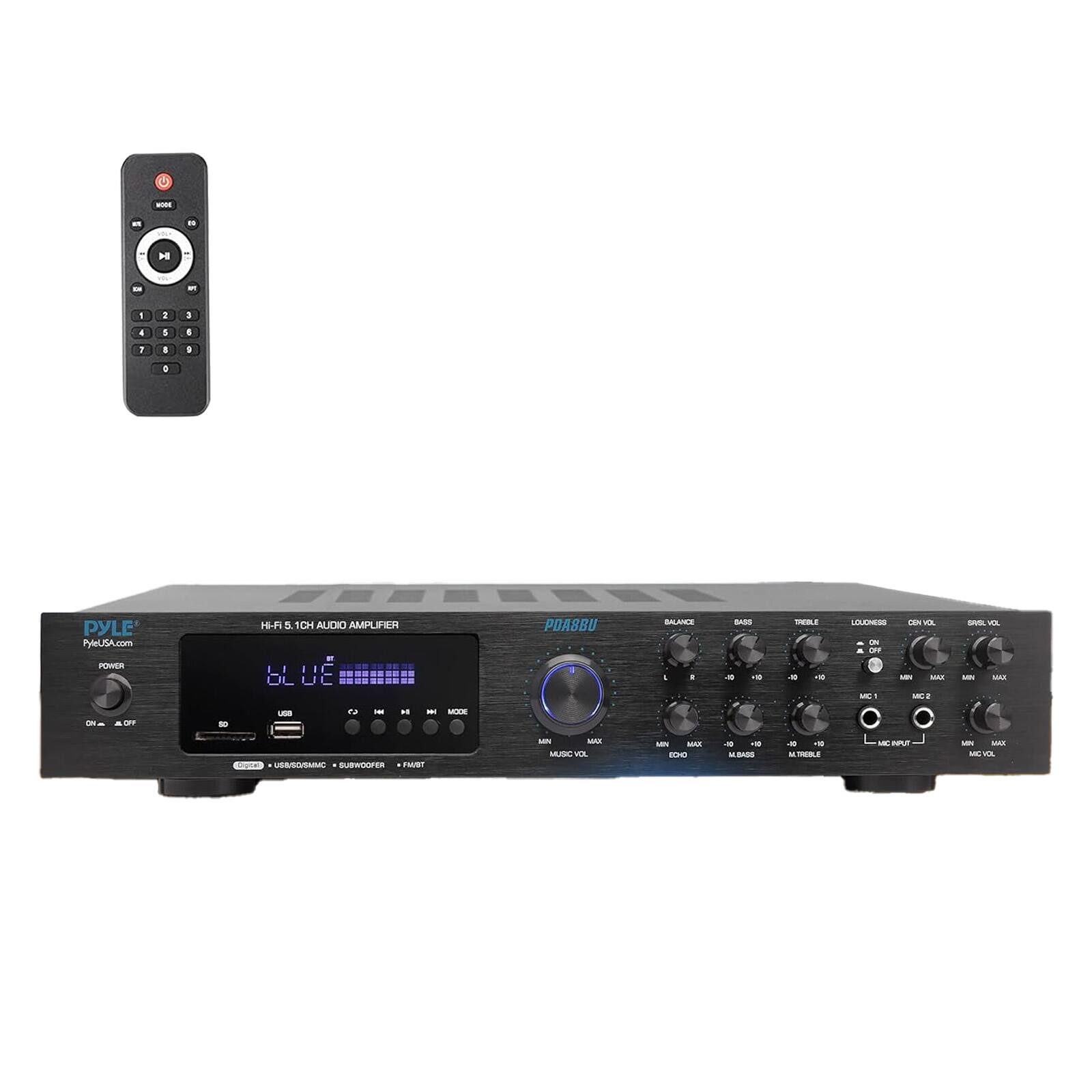 PYLE PyleUSA.com  
HF-1.5 1CH AUDIO AMPLIFIER  
PDA8BU  

POWER  
ON / OFF  

USB  
USB/SD/MMC  

MODE  
C1  
C2  
C3  
C4  

MUSIC VOL  
MIN  
MAX  

ECHO  
MIN  
MAX  

MIC 1  
MIC 2  

BALANCE  
MIN  
MAX  

BASS  
MIN  
MAX  

TREBLE  
MIN  
MAX  

LOUDNESS  
ON / OFF  

CEN VOL  
MIN  
MAX  

SNG VOL  
MIN  
MAX  

MIC 1 VOL  
MIN  
MAX  

MIC 2 VOL  
MIN  
MAX  

M. TREBLE  
MIN  
MAX  

M. BASS  
MIN  
MAX  

M. ECHO  
MIN  
MAX  

M. GAIN  
MIN  
MAX  

M. GAIN  
MIN  
MAX  

M. GAIN  
MIN  
MAX  

M. GAIN  
MIN  
MAX  

M. GAIN  
MIN  
MAX  

M. GAIN  
MIN  
MAX  

M. GAIN  
MIN  
MAX  

M. GAIN  
MIN  
MAX  

M. GAIN  
MIN  
MAX  

M. GAIN  
MIN  
MAX