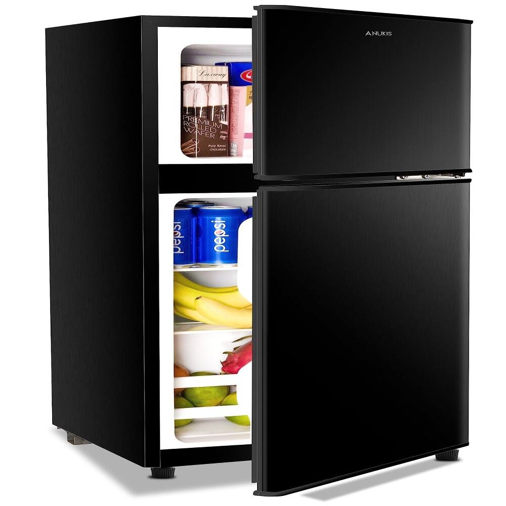 Loheer - 3.5 Cu.Ft Compact Refrigerator Top Freezer 2 Door Mini Fridge Small Fridge for Dorm Office - Black