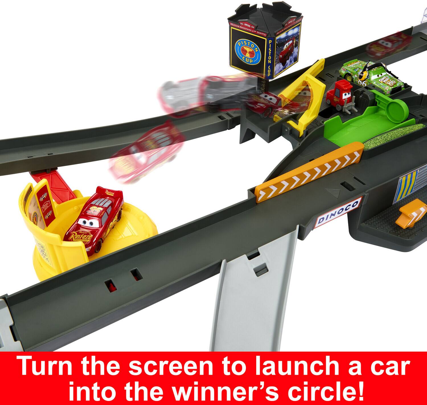 Turn the screen to launch a car into the winner's circle!