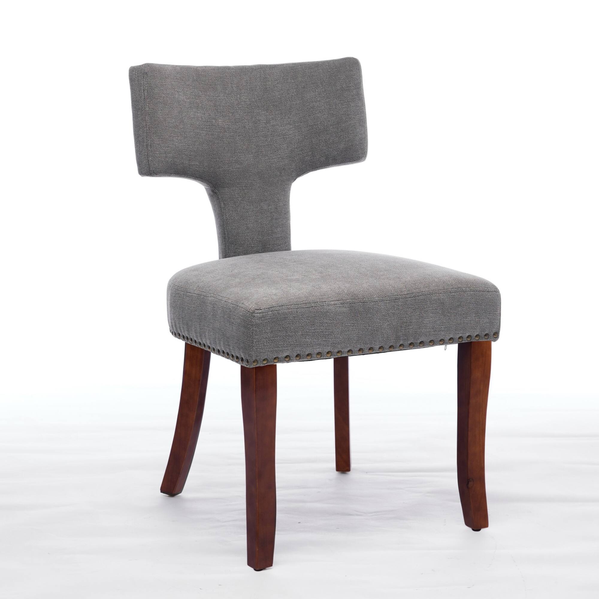 Left. GOODSILO - Modern Dining Chairs Set of Two with Curved Backrest and Upholstered Fabric Seating - Gray.
