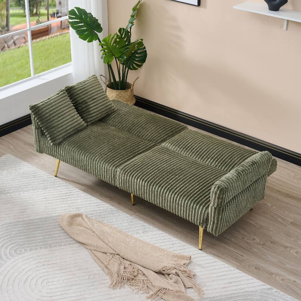 Alt View 10. Loheer - Loheer 79 Inch Corduroy Sofa Bed Foldable Double Sofa with Folding Armrests Green - Green.
