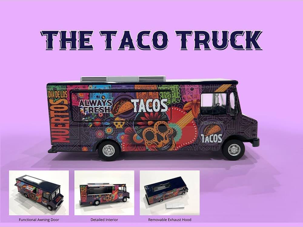 THE TACO TRUCK

DIA DE LOS MUERTOS

ALWAYS TACOS FRESH

Functional Awning Door

Detailed Interior

Removable Exhaust Hood