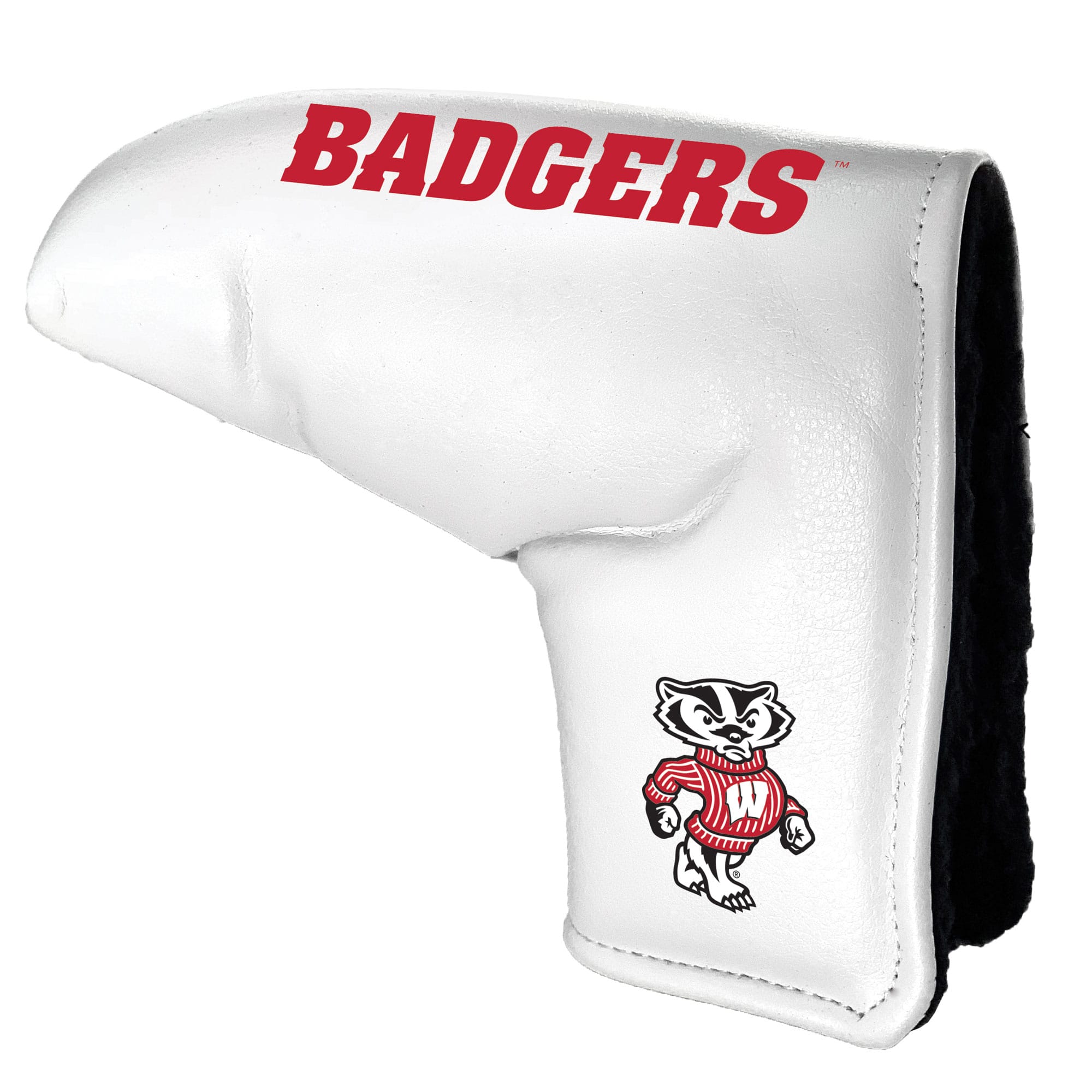 Front. Team Golf - Wisconsin Badgers Tour Blade Putter Cover - White.