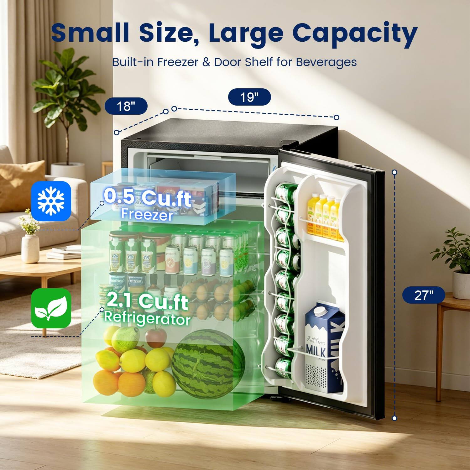 BANGSON 2.6 Cu.ft Mini Fridge with Freezer, Compact Small Refrigerator ...