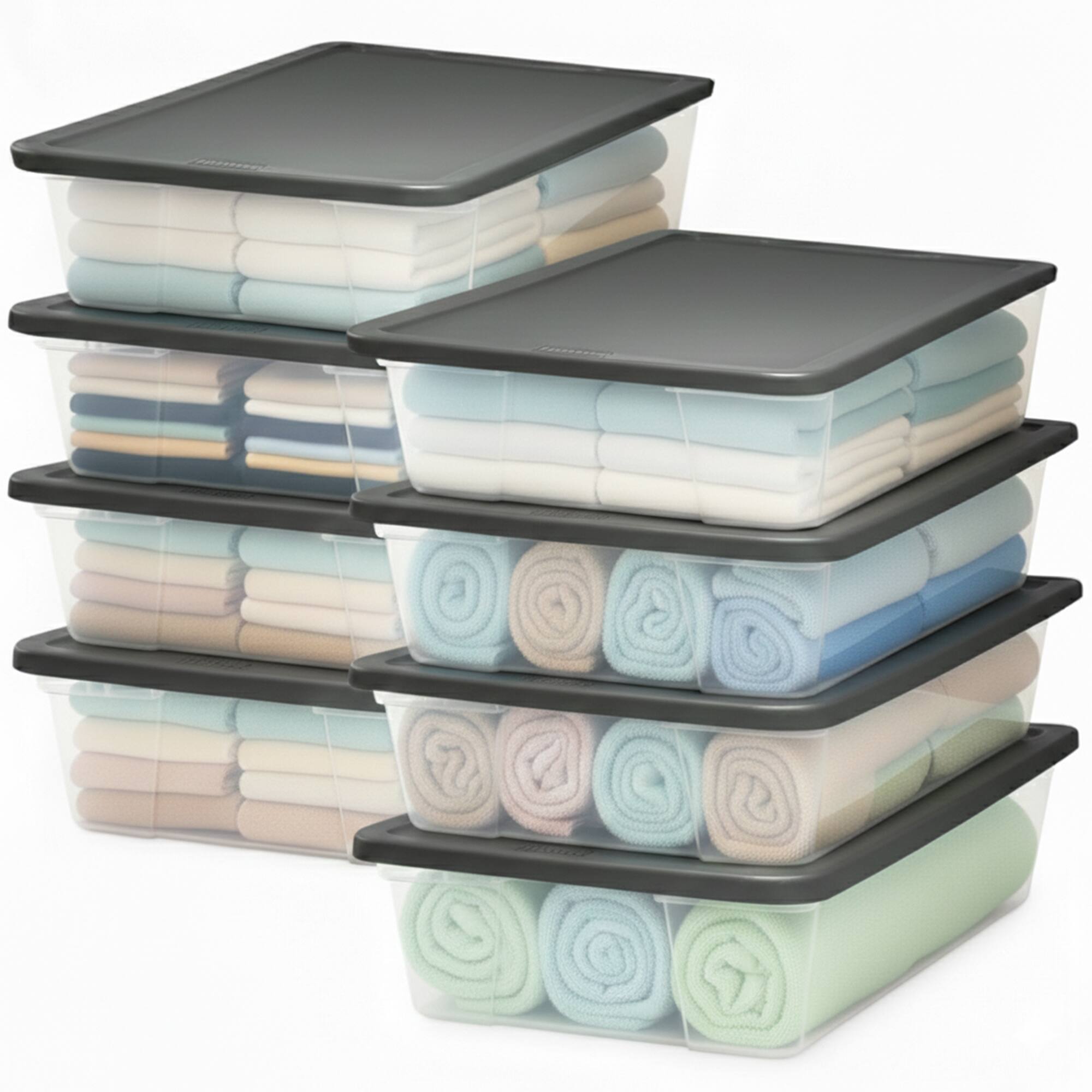 Front. Homz - Homz 41 Quart Stackable Plastic Storage Containers with Latching Lid (8 Pack) - Clear/Gray.