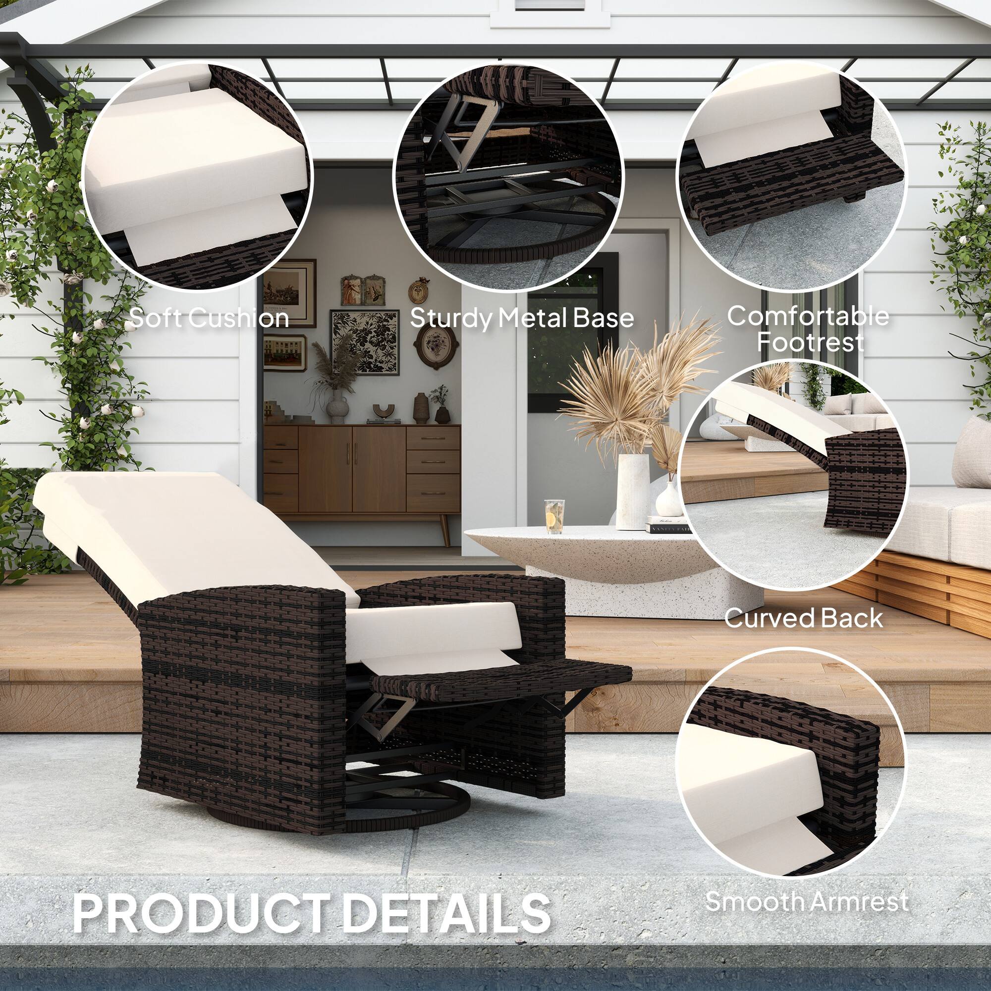 - Soft Cushion
- Sturdy Metal Base
- Comfortable Footrest
- Curved Back
- Smooth Armrest

PRODUCT DETAILS