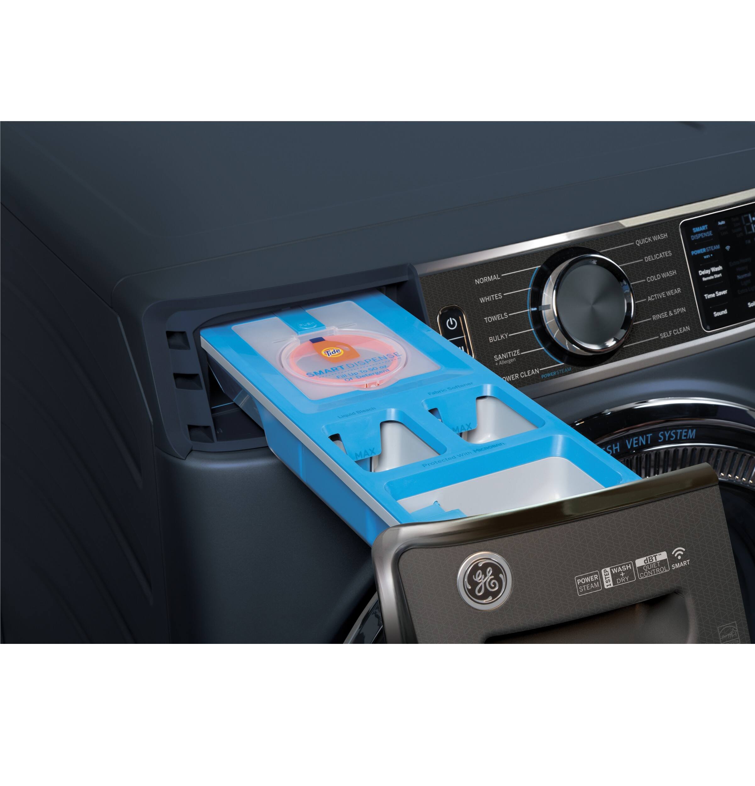 - Tide Dispense
- Smart Control
- Normal
- Whites
- Towels
- Bulky
- Sanitize
- Quick Wash
- Delicates
- Cold Wash
- Active Wear
- Self Clean
- 4 Spin
- Sound Mute
- Self Clean
- Vent System
- Smart Wash
- Quiet Power Control
- Dry Steam