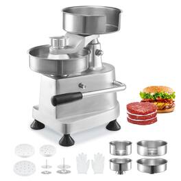 VEVOR - Commercial Burger Patty Maker, Hamburger Beef Patty Maker with 3 Convertible Mold(4/5/6-inch) - Silver