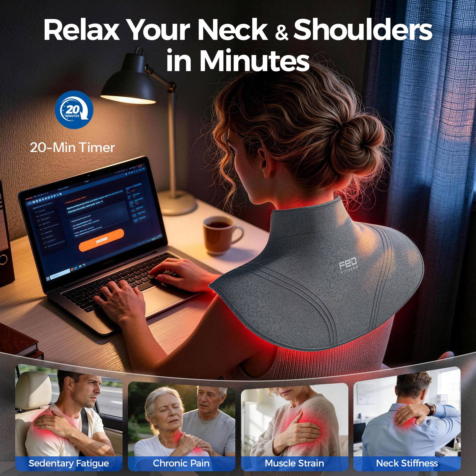 Relax Your Neck & Shoulders in Minutes

20 MINUTES
20-Min Timer

FED FITNESS

Sedentary Fatigue
Chronic Pain
Muscle Strain
Neck Stiffness