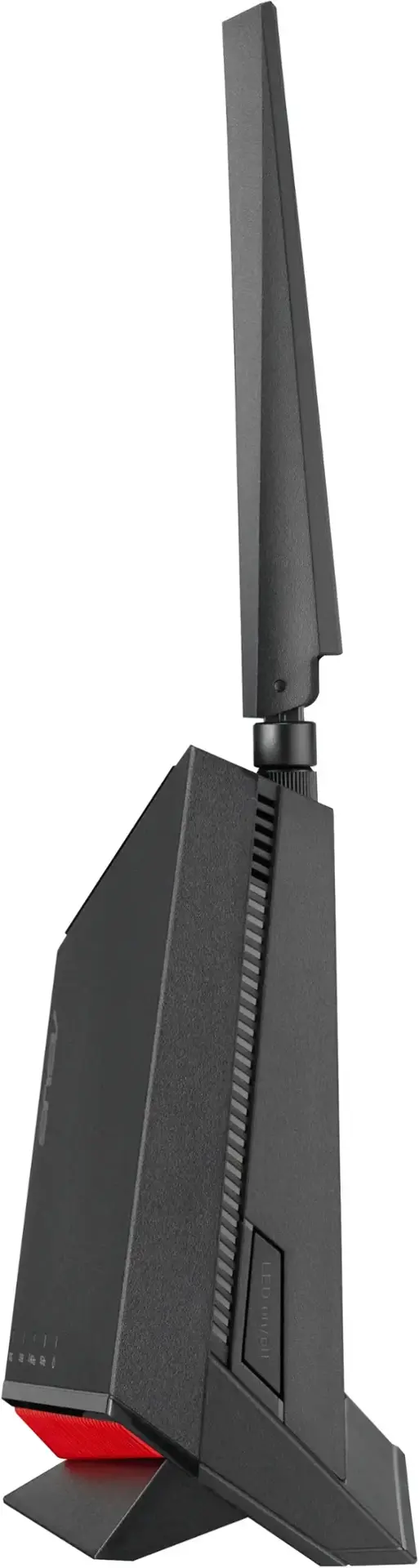 The image shows a black box with a red LED light on the front. The LED light is on, indicating that the device is turned on. The box is likely a router or a similar device that uses the LED light to indicate its status or power.