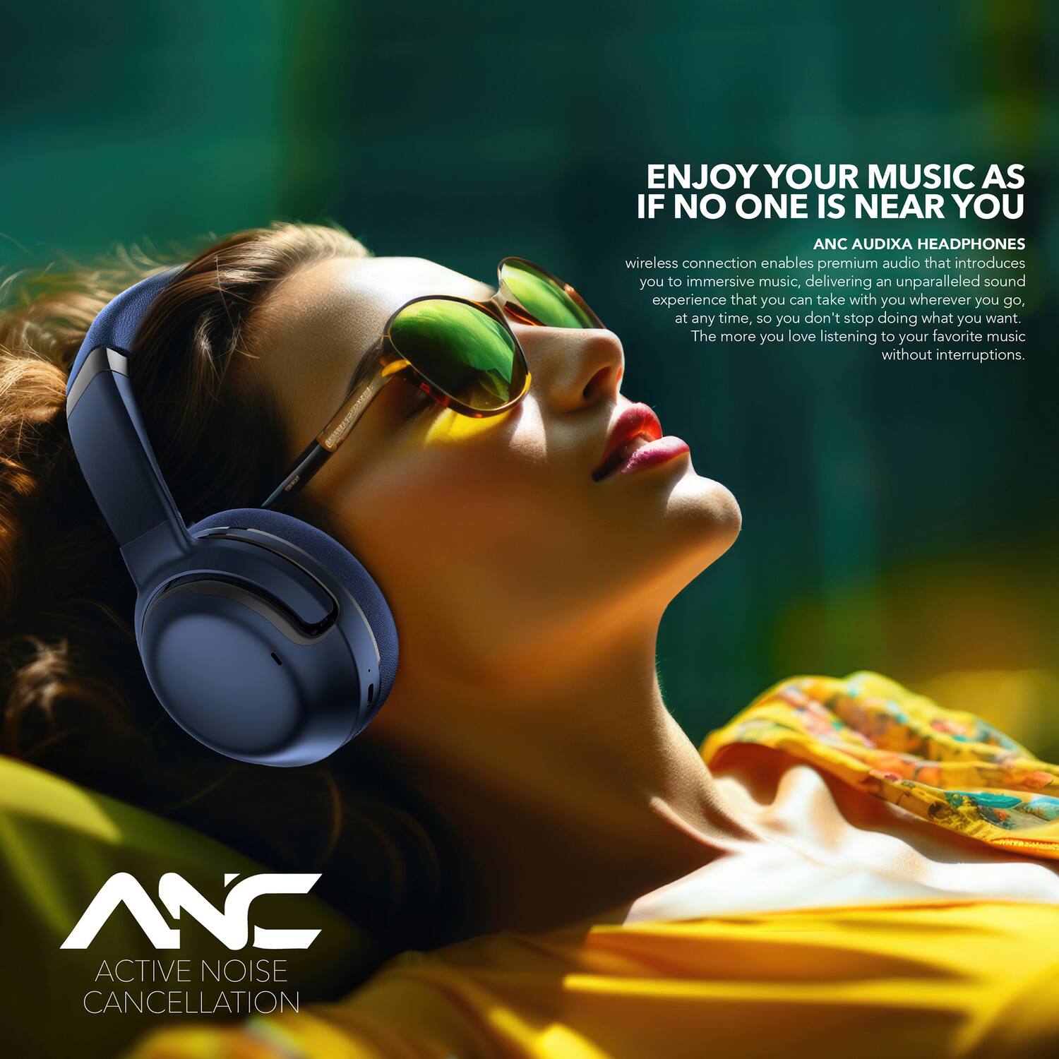 ENJOY YOUR MUSIC AS IF NO ONE IS NEAR YOU

ANC AUDIXA HEADPHONES wireless connection enables premium audio that introduces you to immersive music, delivering an unparalleled sound experience that you can take with you wherever you go, at any time, so you don't stop doing what you want. The more you love listening to your favorite music without interruptions.

ANC ACTIVE NOISE CANCELLATION