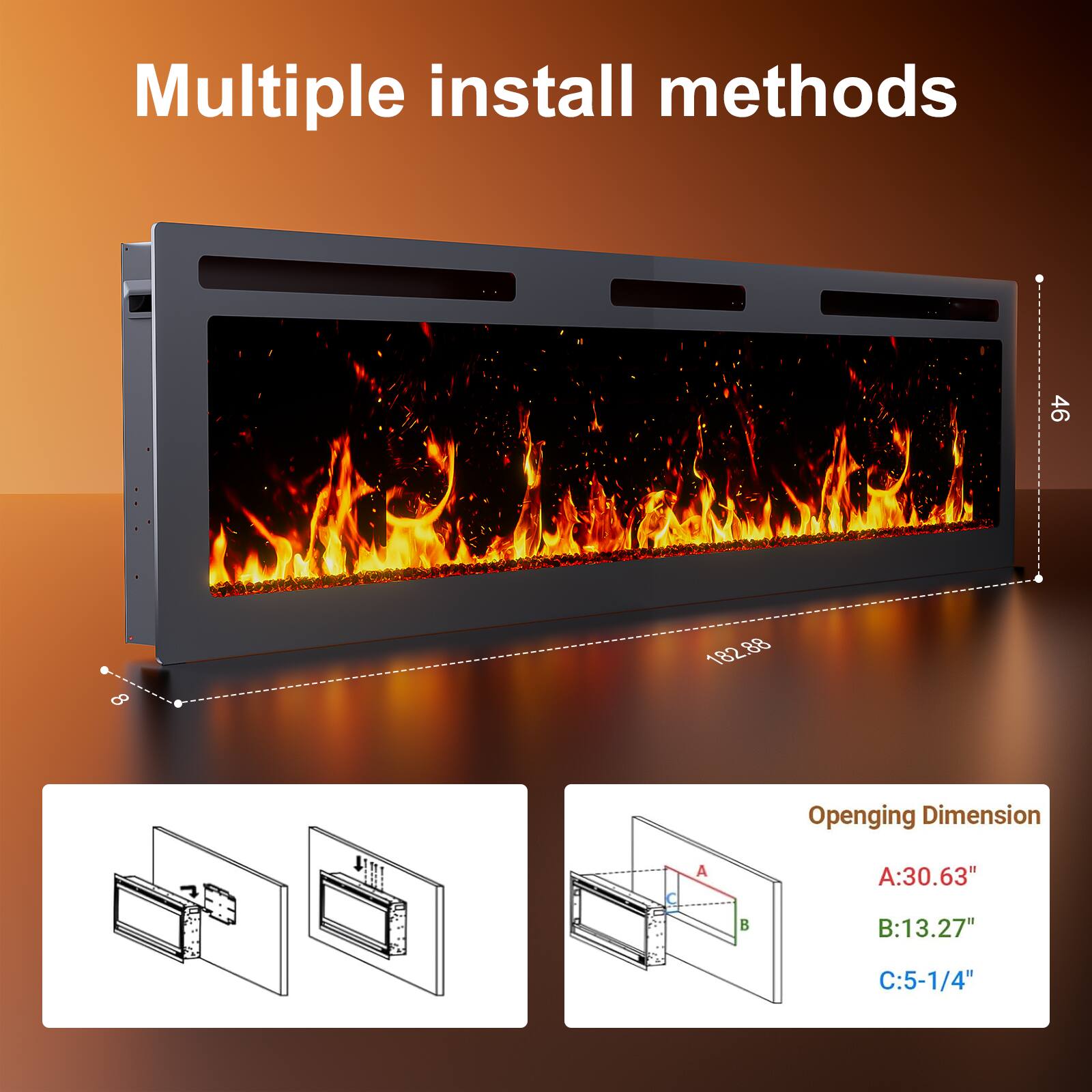 Multiple install methods

Opening Dimension
A: 30.63"
B: 13.27"
C: 5-1/4"