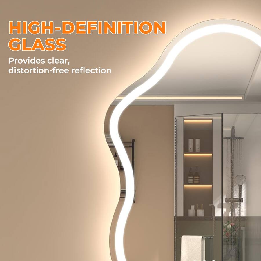 Led Bow Mirror Boyel Living 20 x 36 in Cloud Shaped LED Wall Mirror with Adjustable ...