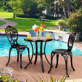 Gymax - 3PCS Cast Aluminum Patio Bistro Set Outdoor Table & Chairs Furniture Set - as pic
