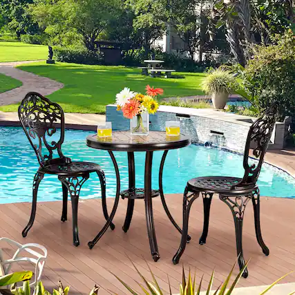 Front. Gymax - Gymax 3PCS Cast Aluminum Patio Bistro Set Outdoor Table & Chairs Furniture Set - as pic.