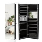 Front. Costway - Mirror Jewelry Cabinet 96 LED Lights Wall Door Mounted Armoire w/ Makeup Rack Black - Black.