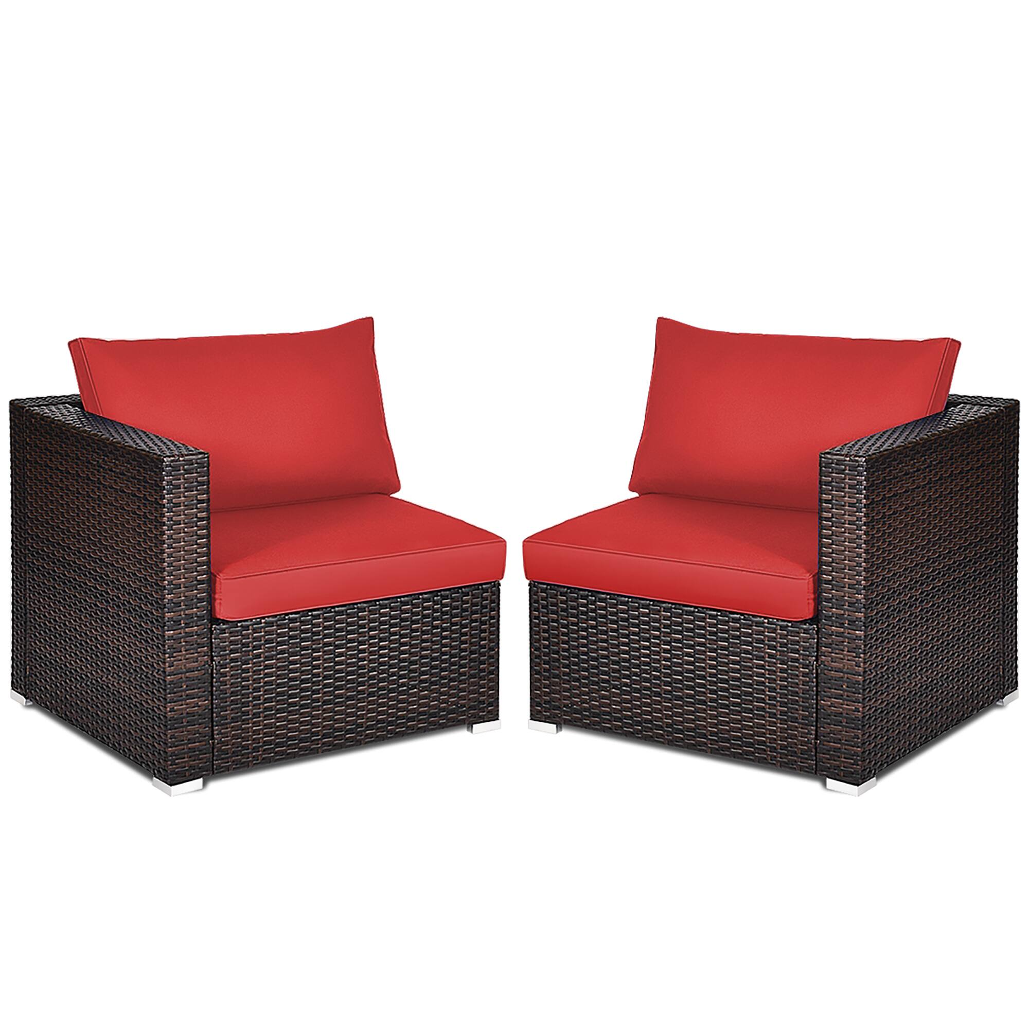 Alt View 9. Costway - Costway 4PCS Patio Rattan Corner Sofa Sectional Furniture Set Red Cushion - Red.