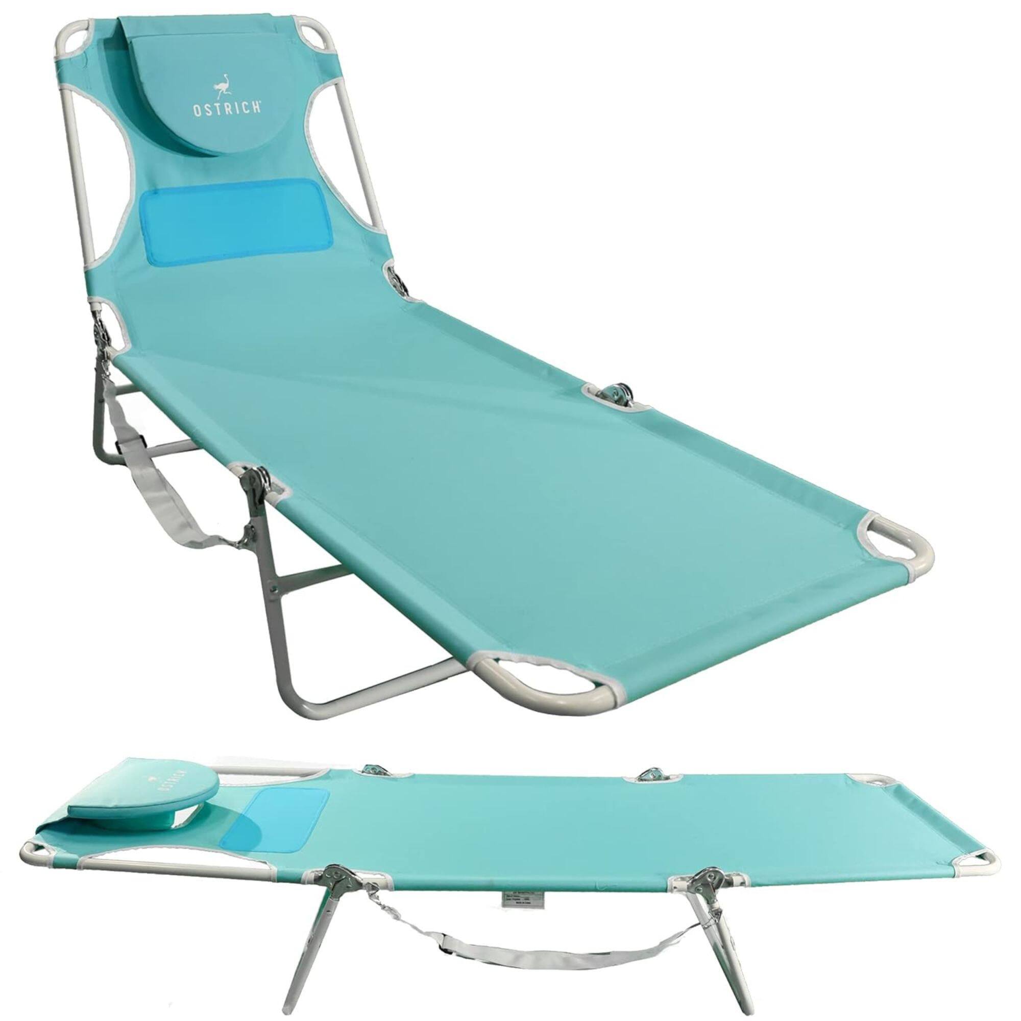 Front. Ostrich - Ostrich The Ladies Comfort Lounger, Foldable Beach Pool Tanning Chair, Aqua - Aqua.