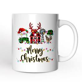 OrnamentallyYou - Farm Buffalo Plaid Christmas Mug, Farmhouse Gift - White