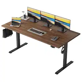 Hirose Alice - nch Large Electric Standing Desk, Height Adjustable Office Desk, Sit Stand Up Computer Gaming Desk with Mem - Dark Walnut 60 x 24 Inch