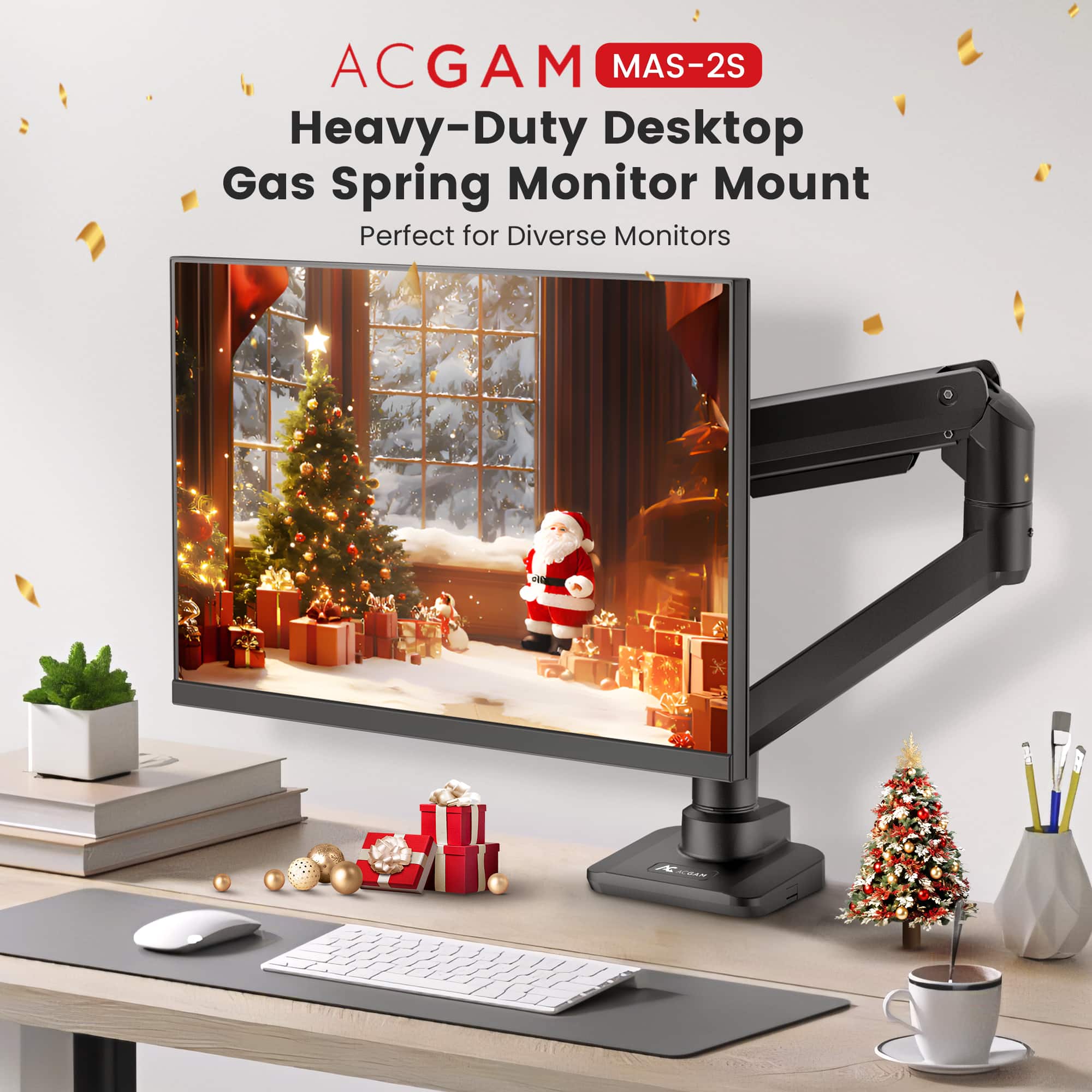 ACGAM MAS-2S Heavy-Duty Desktop Gas Spring Monitor Mount Perfect for Diverse Monitors.