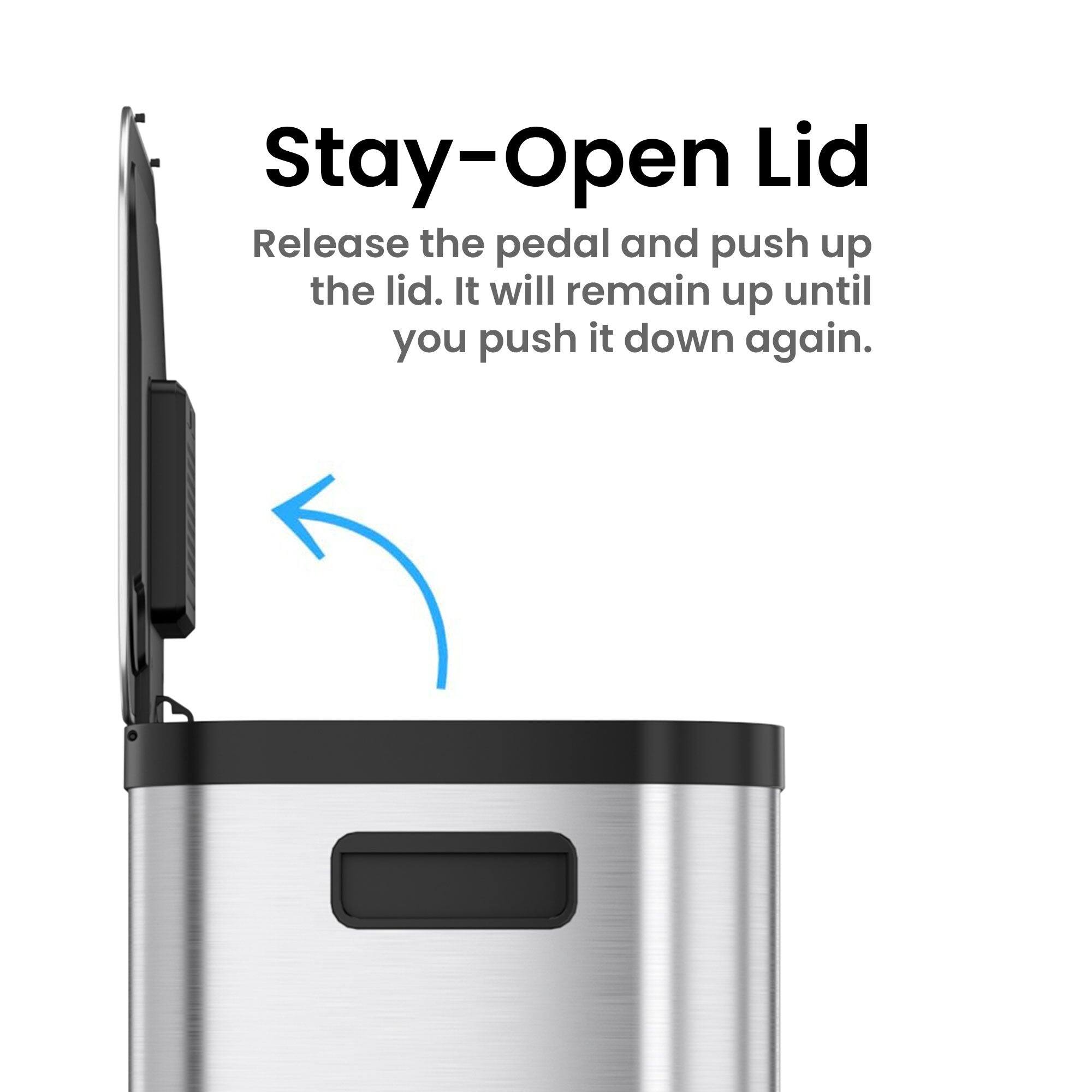 Stay-Open Lid

Release the pedal and push up the lid. It will remain up until you push it down again.