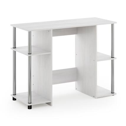 Front. Furinno - JAYA Compact Computer Study Desk, Stainless Steel Tubes - White Oak/Stainless Steel.